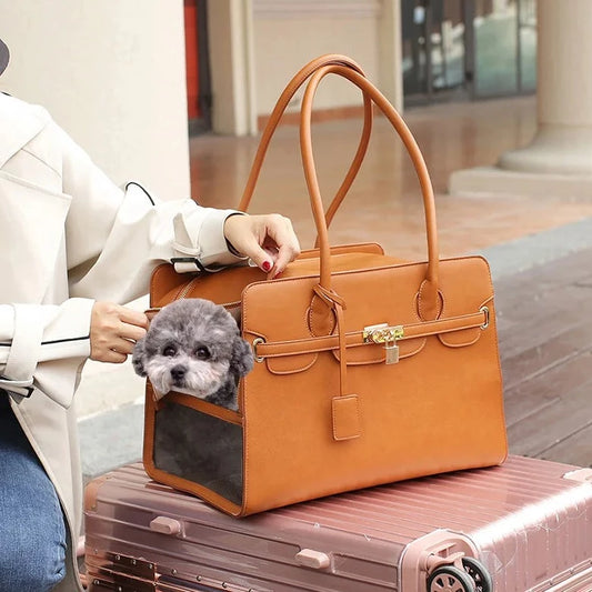 PawsElegance Luxury PU Leather Pet Carrier Bag